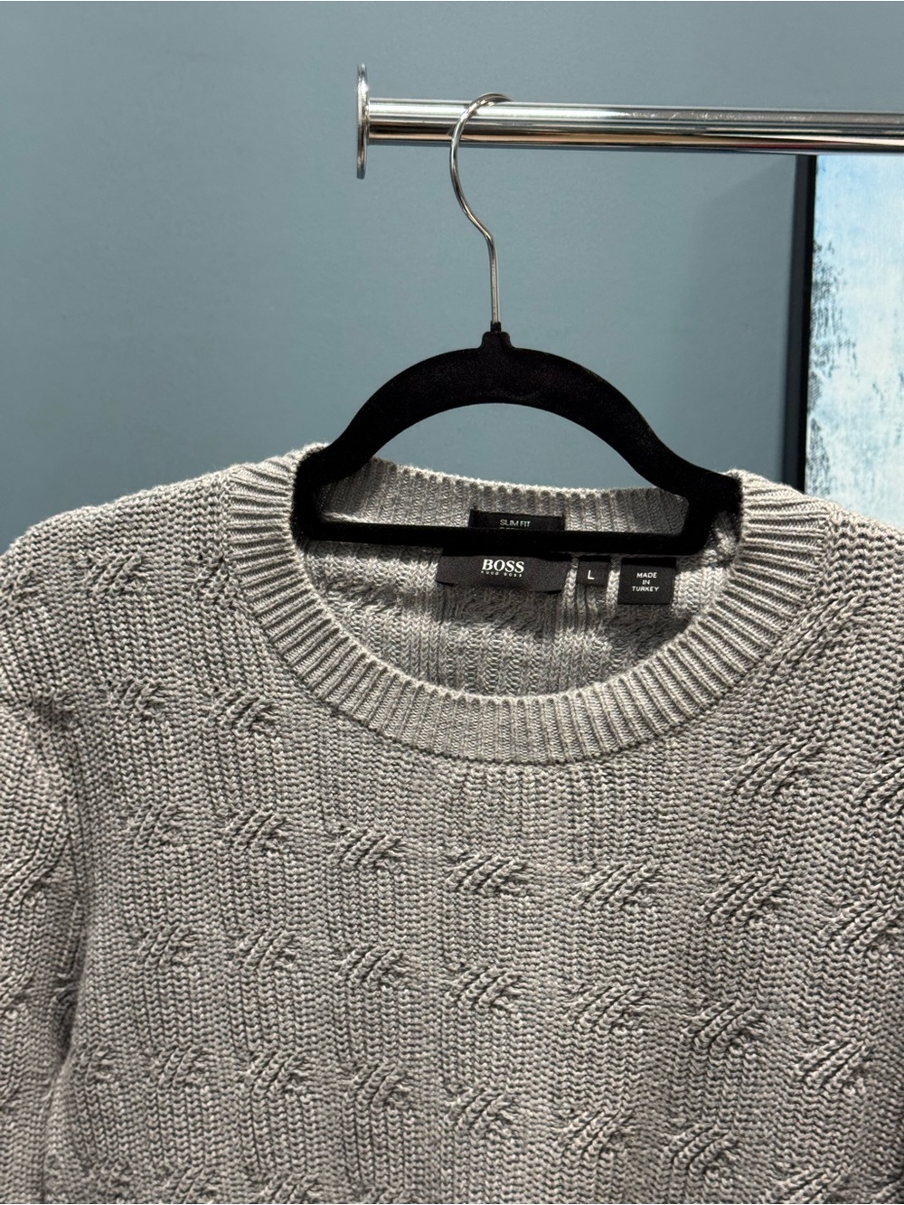 Boss Light Gray Textured Crewneck Sweater